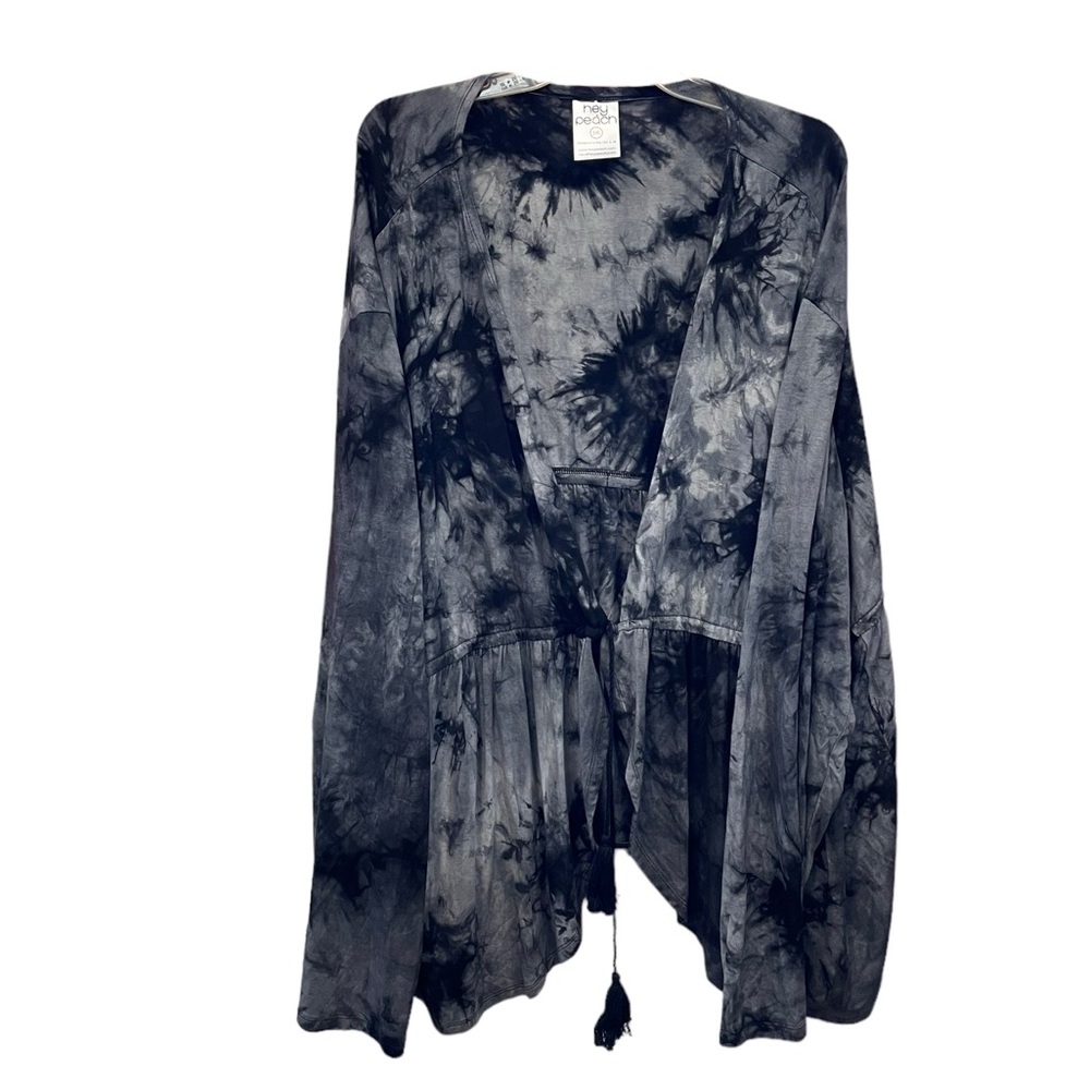 Hey Peach Lightweight Abstract Print Elastic Waist Long Sleeve Cardigan 5XL - Picture 3 of 7